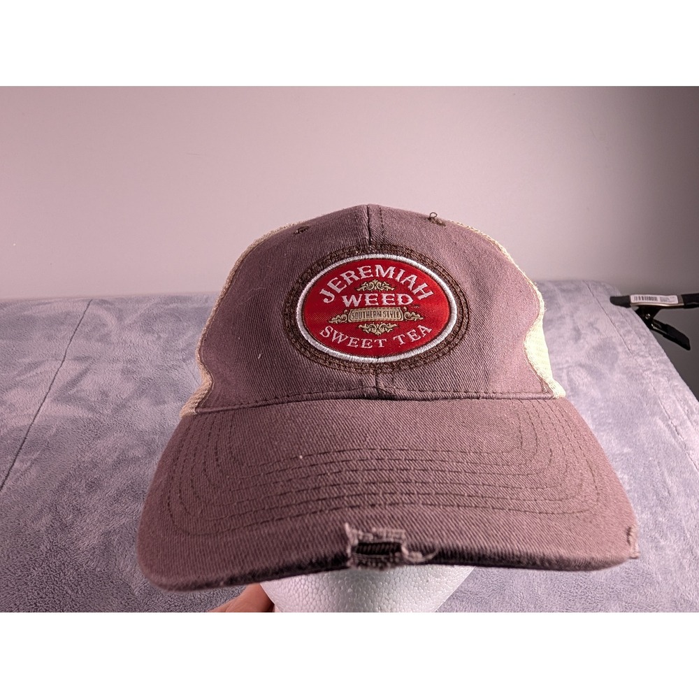 Jeremiah Weed Sweet Tea Trucker Hat Brown Tan Distressed Snapback Tangerine Cap